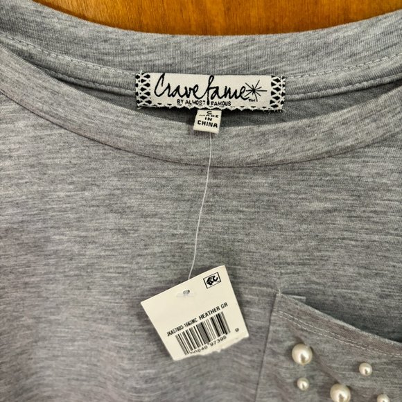 Crave Frame Pearl Pocket Almost Famous Heather Gray Shirt - Picture 4 of 10